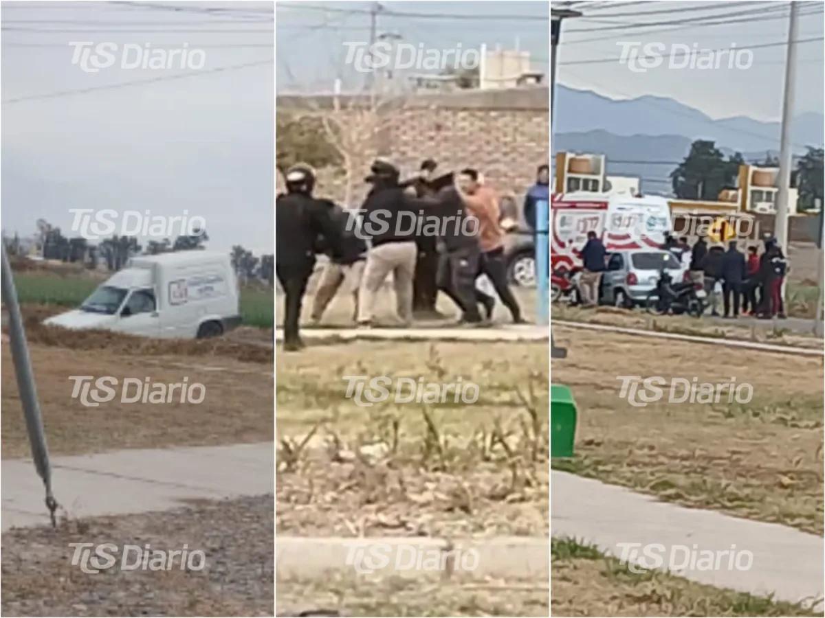 Choque y pelea en Pocito: el cruce en Calle 6 terminó con móviles y ambulancia
