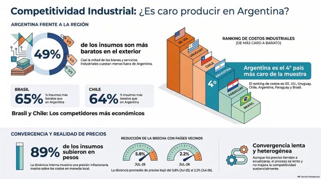 Argentina sigue encarecida para producir y pierde terreno frente a Brasil y Chile