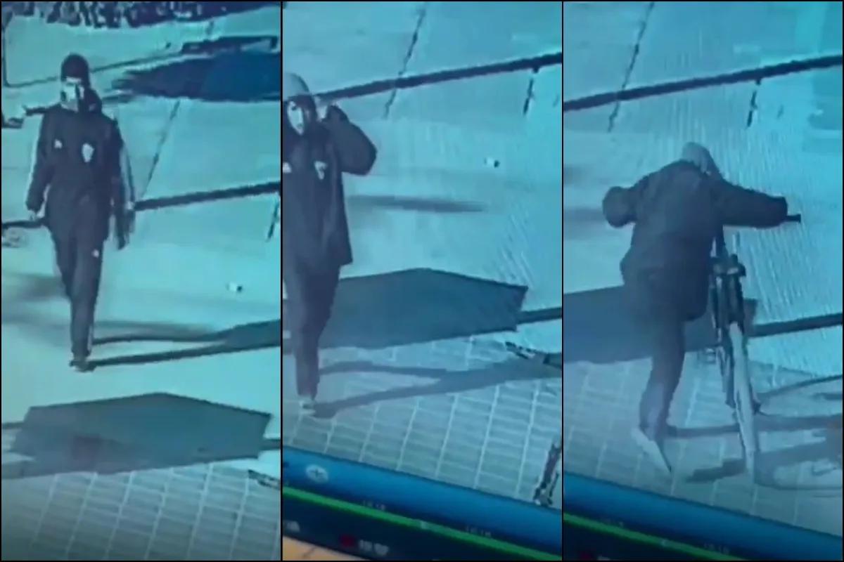 Se puso la capucha, agarró la bici y se fue pedaleando: quedó todo grabado