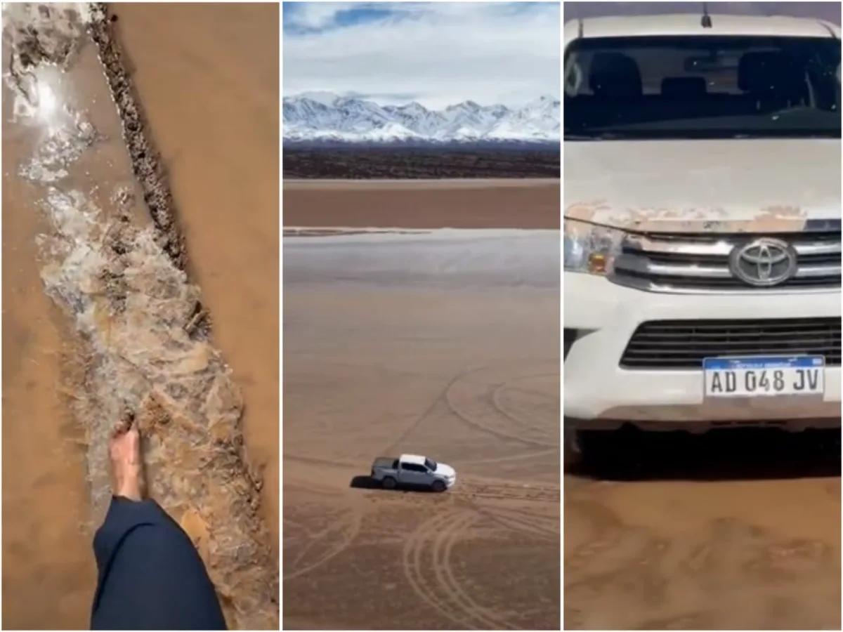Bronca en Calingasta por nuevos daños en la Pampa del Leoncito: una camioneta quedó encajada