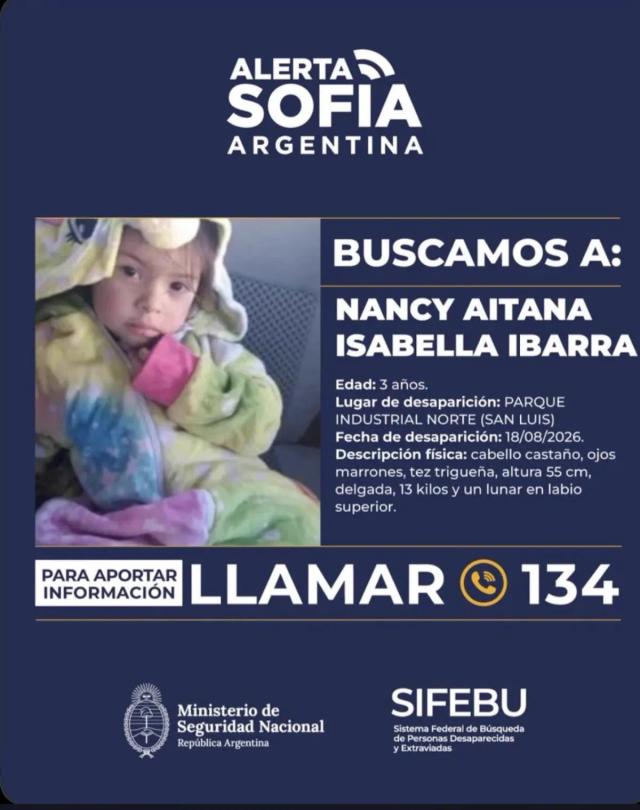 Buscan a una niña de 3 años desaparecida en San Luis