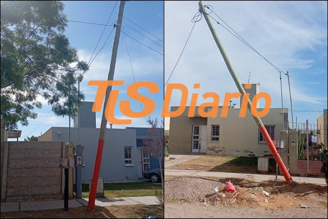 Vecinos de Chimbas denuncian que un poste dañado sigue sin reparación desde el viento Zonda