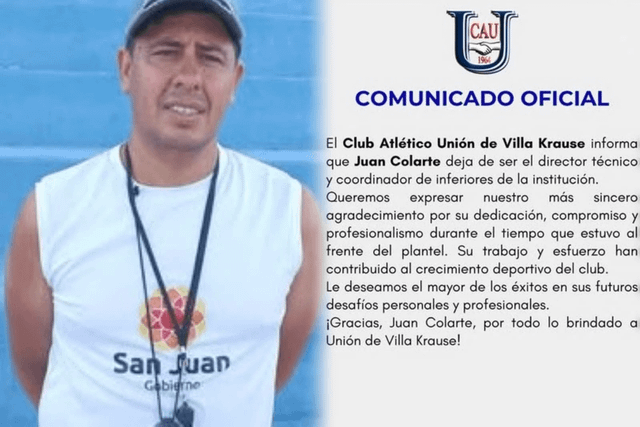Unión oficializó la salida de Juan Colarte tras la eliminación en el Apertura