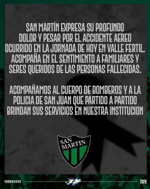 San Martín lamentó el accidente aéreo en Valle Fértil y envió apoyo a las familias