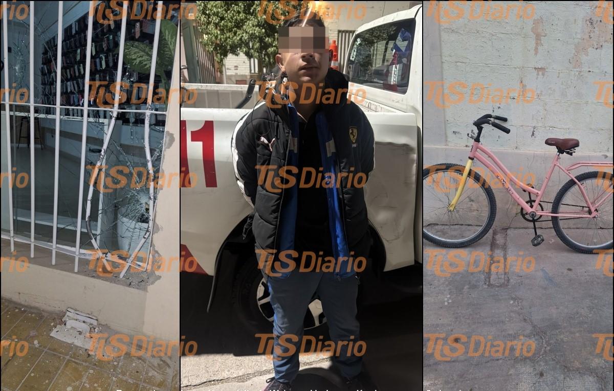Rompieron la vidriera de un comercio, huyeron en bicicleta y la policía atrapó a uno tras una persecución