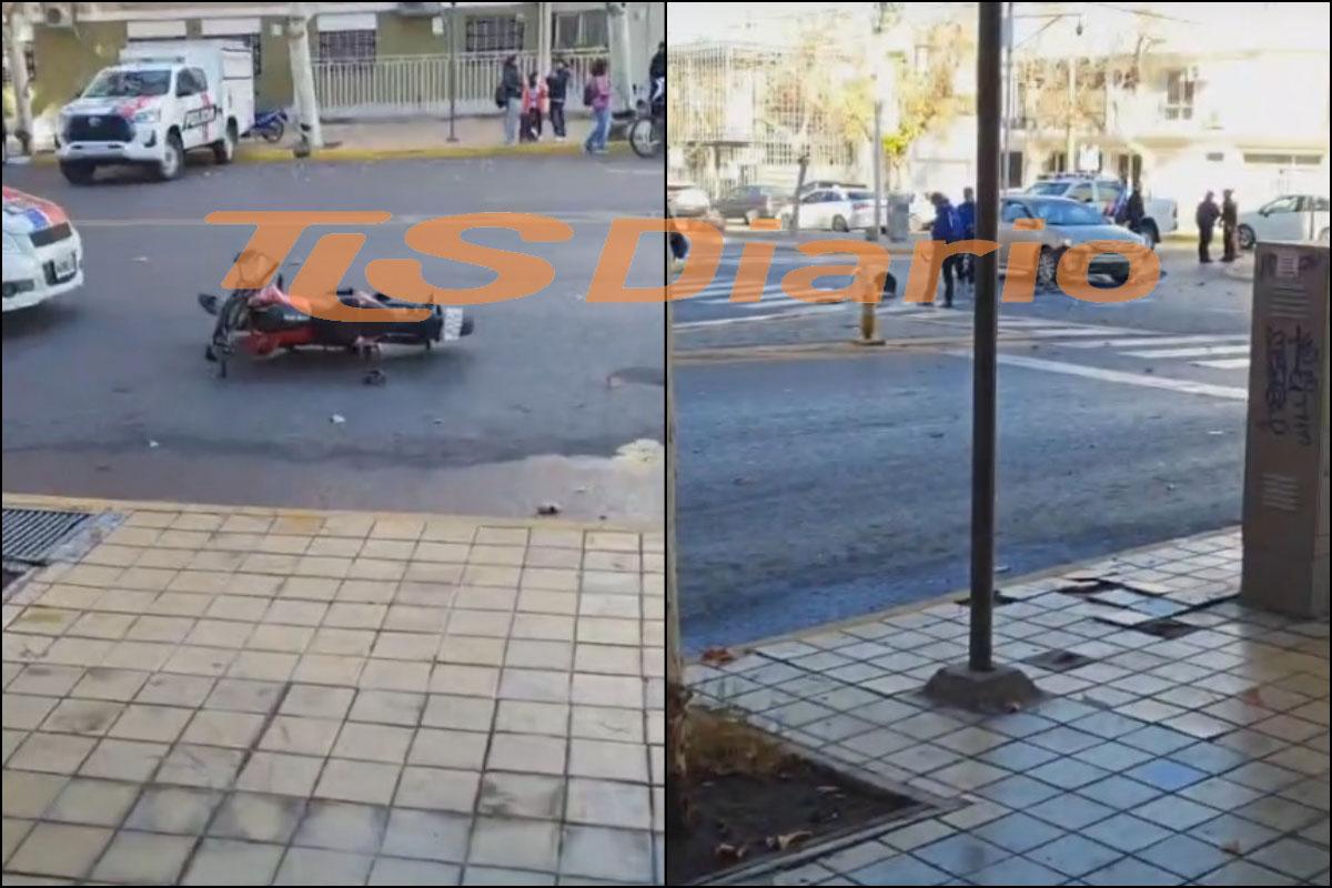 Impactante choque entre un auto y una moto complicó el tránsito en Avenida Central y Alem