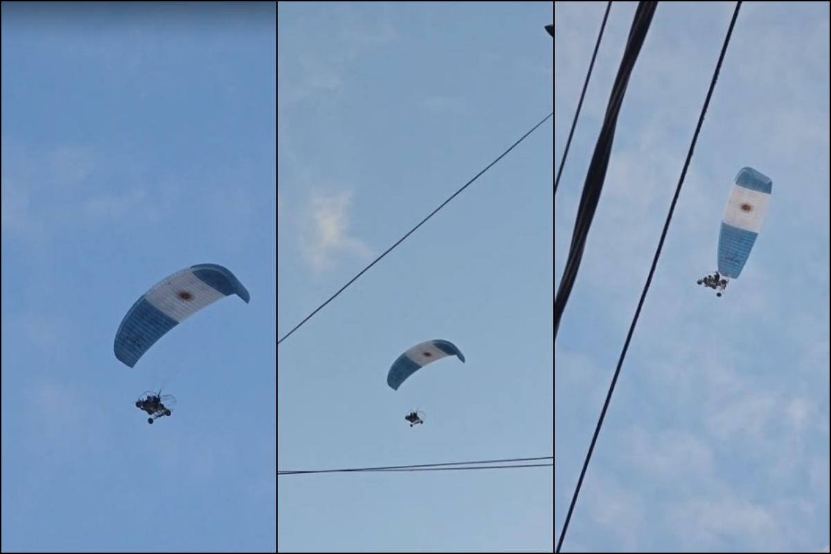 Luciano se mandó a festejar el triunfo de Argentina desde el aire y dejó una imagen inolvidable en Pocito
