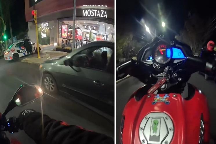 El momento en que un motociclista desafía a la Policía con una peligrosa maniobra