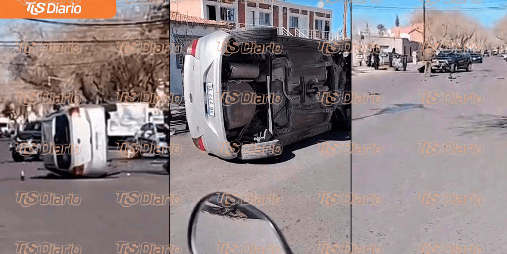 Dos autos chocaron en una calle de Capital y uno quedó dado vuelta en plena calzada